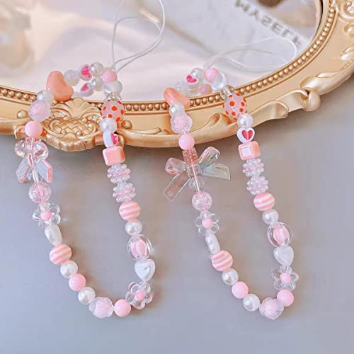 Showkanbay Phone Charms Strap,Pink Cute, Aesthetic Love Phone Chain Girl, Pearl Beaded Phone Lanyard Jewelry(strawberry)