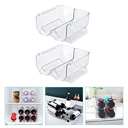 BESTonZON 2 Pack Plastic Water Bottle Organizer, Stackable Bottle Holder Storage Rack for Cabinet, Kitchen Countertop, Pantry Organization, Fridge, Free- Standing Cup Organizer Hold 4 Bottles, Clear