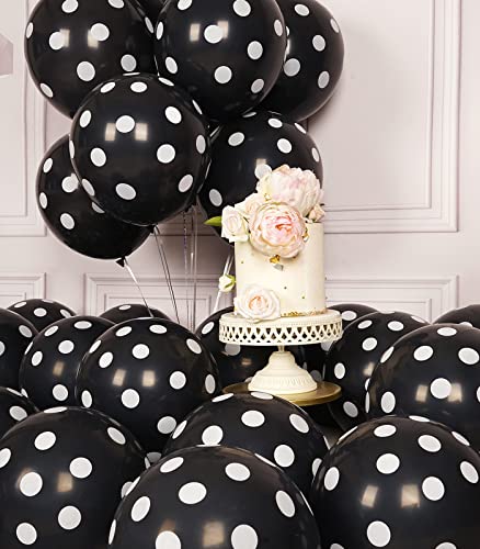 SULALABOO 63PCS Black Polka Dot Balloons 12 Inch Latex Helium Round Party Balloons Kit for Birthday Party Decorations