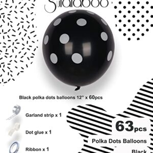 SULALABOO 63PCS Black Polka Dot Balloons 12 Inch Latex Helium Round Party Balloons Kit for Birthday Party Decorations