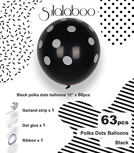 SULALABOO 63PCS Black Polka Dot Balloons 12 Inch Latex Helium Round Party Balloons Kit for Birthday Party Decorations