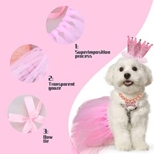 DLLY Dog Birthday Party Supplies with Birthday Banner Pull Flag, Crown Cap, Pearl Necklace, Pet Tutu Skirt, Suitable for Small and Medium Dogs, Cats Cute Birthday Outfit (Pink)