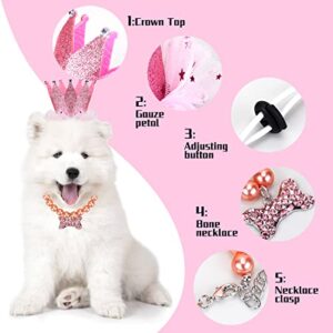 DLLY Dog Birthday Party Supplies with Birthday Banner Pull Flag, Crown Cap, Pearl Necklace, Pet Tutu Skirt, Suitable for Small and Medium Dogs, Cats Cute Birthday Outfit (Pink)