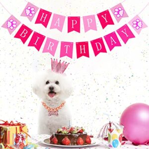 DLLY Dog Birthday Party Supplies with Birthday Banner Pull Flag, Crown Cap, Pearl Necklace, Pet Tutu Skirt, Suitable for Small and Medium Dogs, Cats Cute Birthday Outfit (Pink)