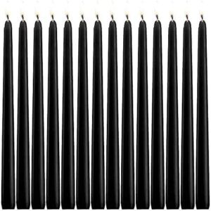 jheng 10 inch blacktaper candles, 14 pack tall unscented dripless with cotton wicks perfect for dinner, party, wedding or farmhouse decor, 7-8 hour burn time- 7/8'' base (black)