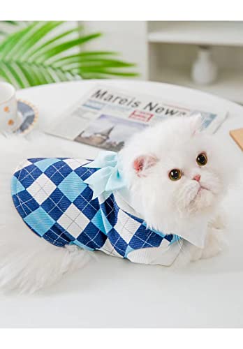 YiQ RiC 2pack=Dog Dress+Dog Shirt Christmas Dog Clothes Dog Christmas Dress Fun Cat Outfit cat Clothes cat Costumes Plaid Adorable Cool Breathable Sky Blue & Pink