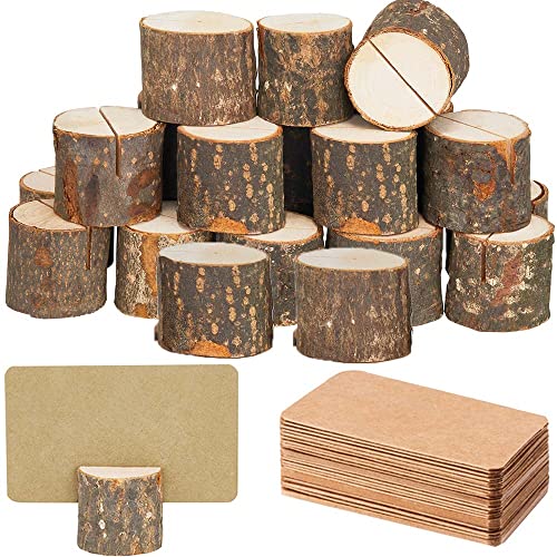 15Pcs Premium Wood Place Card Holders and 30Pcs Kraft Table Place Cards, Rustic Table Number Holders, Table Name Card Holder, Table Sign Stand, Picture Photo Holders for Wedding Party Bridal Shower Baby Shower