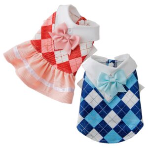 yiq ric 2pack=dog dress+dog shirt christmas dog clothes dog christmas dress fun cat outfit cat clothes cat costumes plaid adorable cool breathable sky blue & pink