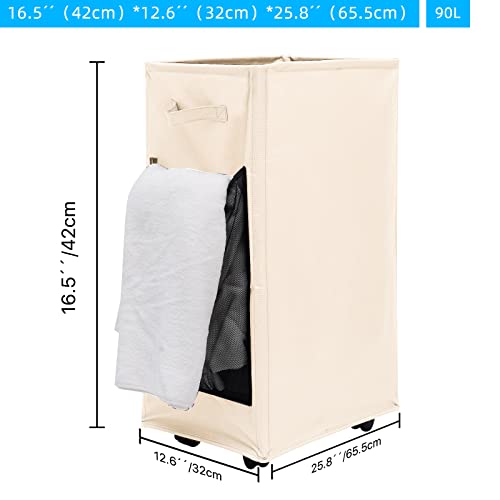 Ansamly Collapsible laundry Basket with Wheels,90L Large Rolling Laundry Hamper for Room Organization,Clothes Hampers for Bathroom Organization,white