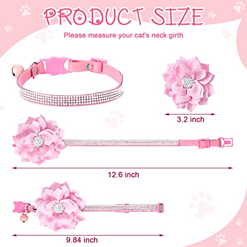 3 Pcs Rhinestone Cat Collars for Girl Cats Bling Kitten and Flower Adjustable Breakaway Collar with Bell Soft Velvet Shine Collar for Small Dogs Puppy (Pink, Blue, Purple, Flower Style)