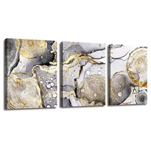 gold abstract wall art 3 pieces modern framed artwork black and white grey gold fluid ink annual rings pictures canvas prints painting for living room bedroom kitchen and office wall decor home decor