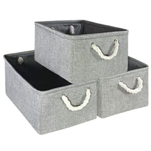 Large Storage Baskets Organizer, Fabric Collapsible Storage Bins, Closet Organizers and Storage Baskets for Organizing Gifts Empty Shelves Home Towel (Grey, 3 Pack)