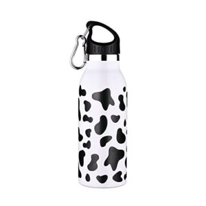 zlins stainless steel vacuum insulated 17oz water bottle leak-proof carabiner clip- reusable double walled metal thermos - sports flask great for travel, hiking, camping - cow print