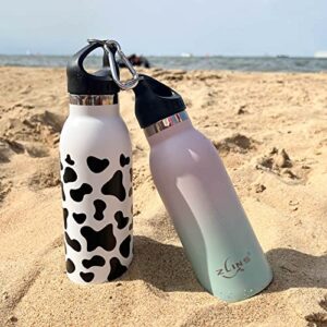 ZLINS Stainless Steel Vacuum Insulated 17oz Water Bottle Leak-Proof Carabiner Clip- Reusable Double Walled Metal Thermos - Sports Flask Great for Travel, Hiking, Camping - Cow Print