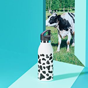 ZLINS Stainless Steel Vacuum Insulated 17oz Water Bottle Leak-Proof Carabiner Clip- Reusable Double Walled Metal Thermos - Sports Flask Great for Travel, Hiking, Camping - Cow Print