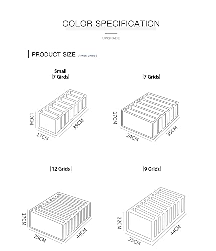 2PCS Washable Wardrobe Clothes Organizer, 7/9 Grids Foldable Visible Closet Organizer Clothes Drawer Mesh Separation Box for T-shirts, Leggings, Skirts (7 Grids Pineapple)