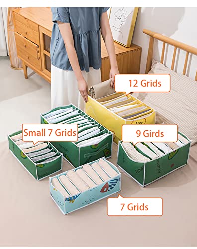 2PCS Washable Wardrobe Clothes Organizer, 7/9 Grids Foldable Visible Closet Organizer Clothes Drawer Mesh Separation Box for T-shirts, Leggings, Skirts (7 Grids Pineapple)