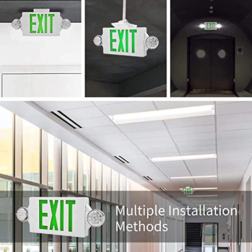 JW LIGHTING LED Exit Signs with Emergency Lights, Double Sided Adjustable LED Emergency Combo Light with Backup Battery, Hard Wired, Commercial Grade, 120-277V, Fire Resistant (UL 924) Green 6 Pack