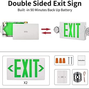 JW LIGHTING LED Exit Signs with Emergency Lights, Double Sided Adjustable LED Emergency Combo Light with Backup Battery, Hard Wired, Commercial Grade, 120-277V, Fire Resistant (UL 924) Green 6 Pack