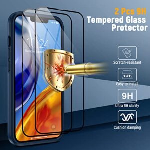 Oterkin for iPhone 14 Case,iPhone 14 Phone Case with[2x9H Glass Screen Protector][360°Rotatable Ring Kickstand],Military Grade Dropproof Shockproof Phone Case for iPhone 14 5G 2022-Blue