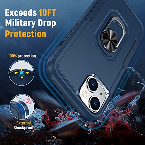 Oterkin for iPhone 14 Case,iPhone 14 Phone Case with[2x9H Glass Screen Protector][360°Rotatable Ring Kickstand],Military Grade Dropproof Shockproof Phone Case for iPhone 14 5G 2022-Blue