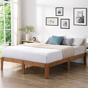 hw comfort 14 inch bamboo wood platform bed frame/solid and sturdy platform bed with wooden slats/no box spring needed/easy assembly, queen