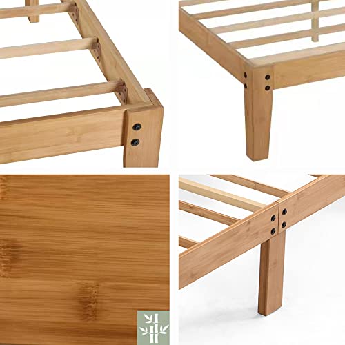HW COMFORT 14 Inch Bamboo Wood Platform Bed Frame/Solid and Sturdy Platform Bed with Wooden Slats/No Box Spring Needed/Easy Assembly, Queen
