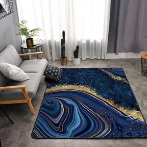 Washable Area Sponge Rug Pad for Kids Girls Bedroom Living Room Dark Blue Marble, Gold Natural Luxury Abstract Art Non-Slip Carpet Super Soft Extra Thick Bathroom Dorm Home Indoor Small Floor Rugs