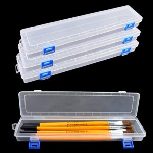 4 pack paint brush storage box clear paint brush holder long brush storage case watercolor pen container with buckle