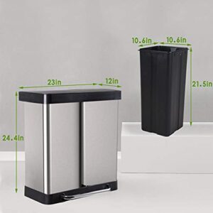 Kitchen Trash Can 16 Gallon/ 60L, 13Gallon/50L, 10Gallon/40L Stainless Steel Trash Can with Lid & Removeable Barrel, High-Capacity Step Garbage Can Classified Recycle Rubbish Bin for Bathroom Bedroom Home Office