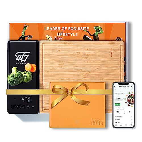 4T7 Smart Meal Prep System, Smart Cutting Board Set, Bamboo and Wheat Straw Chopping Boards, Weigh, Timer, App Calorie Counter, Juice Grooves, Health Management, Best Gift, The Smart Food Prep Station