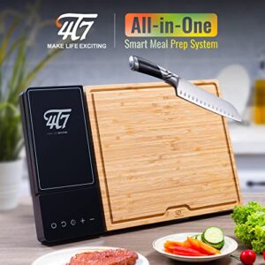 4T7 Smart Meal Prep System, Smart Cutting Board Set, Bamboo and Wheat Straw Chopping Boards, Weigh, Timer, App Calorie Counter, Juice Grooves, Health Management, Best Gift, The Smart Food Prep Station