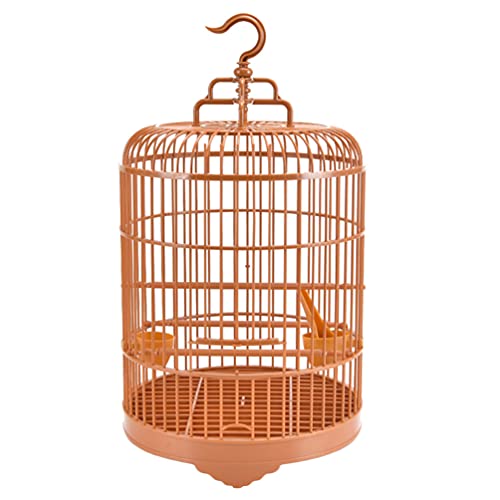 Small Bird Cage Bird Cage Plastic Round Bird Cage with Feeding Bowls and Standing Poles - Hanging Bird Cage for Parakeet Budgie Cockatiel Lovebird Finches Canary - Brown, 10 x 18 Bird Cages