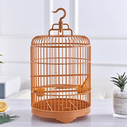 Small Bird Cage Bird Cage Plastic Round Bird Cage with Feeding Bowls and Standing Poles - Hanging Bird Cage for Parakeet Budgie Cockatiel Lovebird Finches Canary - Brown, 10 x 18 Bird Cages