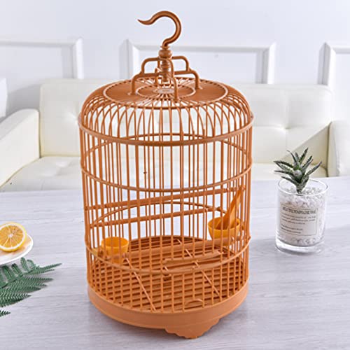 Small Bird Cage Bird Cage Plastic Round Bird Cage with Feeding Bowls and Standing Poles - Hanging Bird Cage for Parakeet Budgie Cockatiel Lovebird Finches Canary - Brown, 10 x 18 Bird Cages