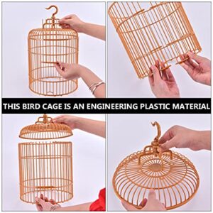 Small Bird Cage Bird Cage Plastic Round Bird Cage with Feeding Bowls and Standing Poles - Hanging Bird Cage for Parakeet Budgie Cockatiel Lovebird Finches Canary - Brown, 10 x 18 Bird Cages
