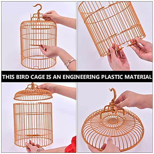 Small Bird Cage Bird Cage Plastic Round Bird Cage with Feeding Bowls and Standing Poles - Hanging Bird Cage for Parakeet Budgie Cockatiel Lovebird Finches Canary - Brown, 10 x 18 Bird Cages