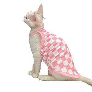 sphynx cat clothes summer ice silk vest vintage plaid camis ultra thin breathable lightweight kitten apparel pet clothes for cat (xxl(11-15lbs), pink plaid)