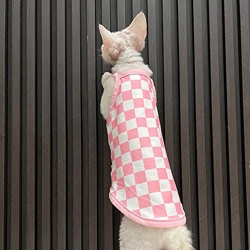 Sphynx Cat Clothes Summer Ice Silk Vest Vintage Plaid Camis Ultra Thin Breathable Lightweight Kitten Apparel Pet Clothes for Cat (XXL(11-15lbs), Pink Plaid)