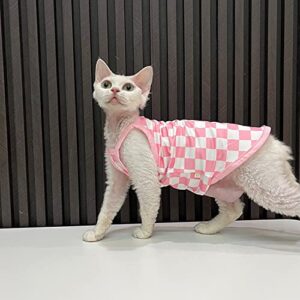 Sphynx Cat Clothes Summer Ice Silk Vest Vintage Plaid Camis Ultra Thin Breathable Lightweight Kitten Apparel Pet Clothes for Cat (XXL(11-15lbs), Pink Plaid)