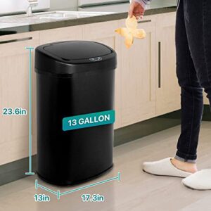 Dkelincs Touchless Trash Can for Kitchen Bathroom Bedroom Home Office, 13 Gallon Automatic Stainless Steel Garbage Can with Lid