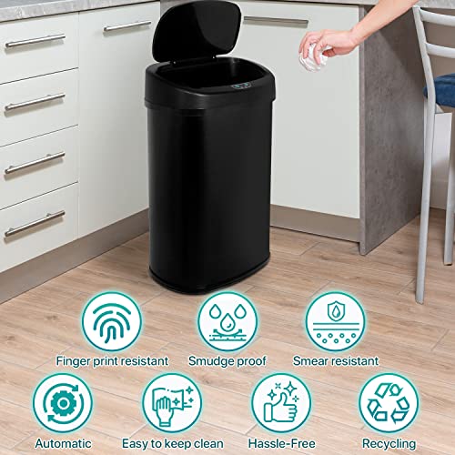 Dkelincs Touchless Trash Can for Kitchen Bathroom Bedroom Home Office, 13 Gallon Automatic Stainless Steel Garbage Can with Lid