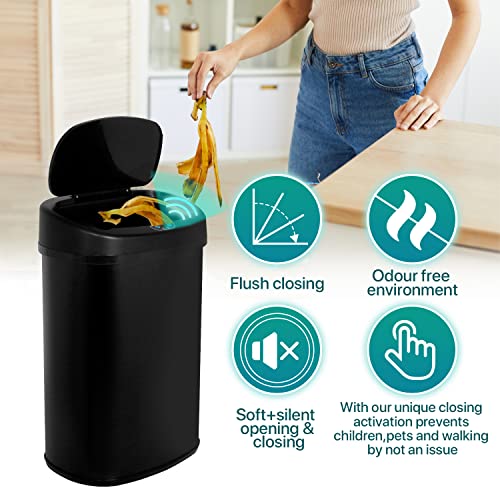 Dkelincs Touchless Trash Can for Kitchen Bathroom Bedroom Home Office, 13 Gallon Automatic Stainless Steel Garbage Can with Lid