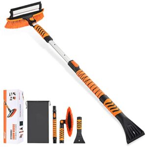 mionyl 3in1 car snow ice scraper and brush for car suv trucks, 1x heavy duty 43” extendable snow cleaning brush squeegee broom, 1x scratch free ice snow scraper for car windshield, 1x ice snow shovel