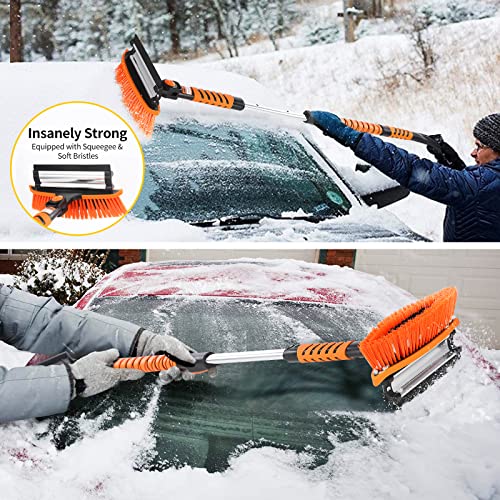 Mionyl 3in1 Car Snow Ice Scraper and Brush for Car SUV Trucks, 1x Heavy Duty 43” Extendable Snow Cleaning Brush Squeegee Broom, 1x Scratch Free Ice Snow Scraper for Car Windshield, 1x Ice Snow Shovel