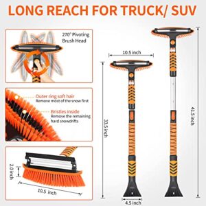 Mionyl 3in1 Car Snow Ice Scraper and Brush for Car SUV Trucks, 1x Heavy Duty 43” Extendable Snow Cleaning Brush Squeegee Broom, 1x Scratch Free Ice Snow Scraper for Car Windshield, 1x Ice Snow Shovel