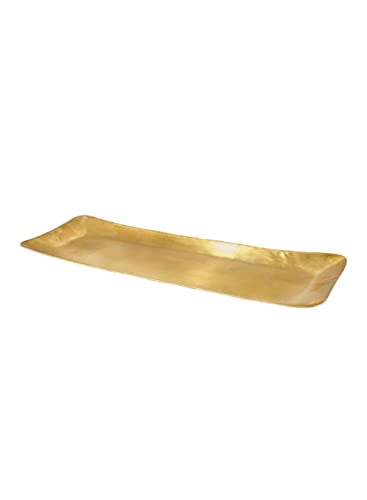 Serene Spaces Living Gold Rectangle Brass Tray, Decorative Vanity Tray, Cosmetic & Jewelry Organizer, Serving Platter, Fruit Holder, Candle Holder for Coffee Table, 16.5" Long X 6" Wide X 1" High