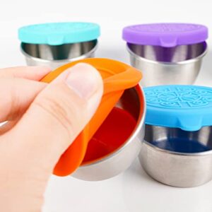 maieray Salad Dressing Container To Go For Lunch Box,6x1.6oz Reusable Small Condiment Cup Containers With Silicone Lids,Stainless Steel Leakproof Dipping Sauce Cups, Mini Food Storage Containers