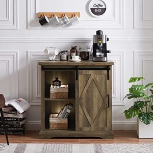 Okvnbjk Buffet Cabinet with Storage, Farmhouse Coffee Bar Cabinet, 32in Sideboard Cabinet with Sliding Barn Door, Buffets & Sideboards for Kitchen Living Room (Rustic Oak)