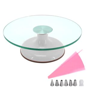 distlety 12 inches cake turntable, cake turntable rotating cake decorating, ultra quiet glass turntable cake stand with white sturdy base